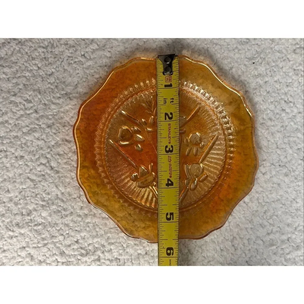 Vintage Jeanette Glass Marigold Iridescent Iris & Herringbone Carnival Glass Des